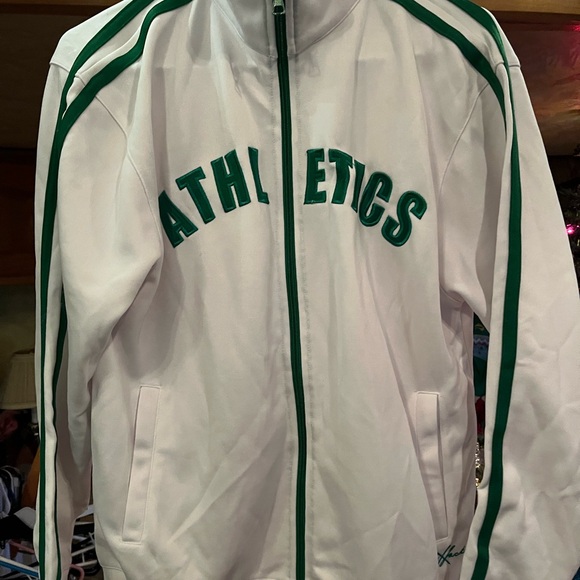 White Athletics Jacket with Green Accents - Picture 1 of 3